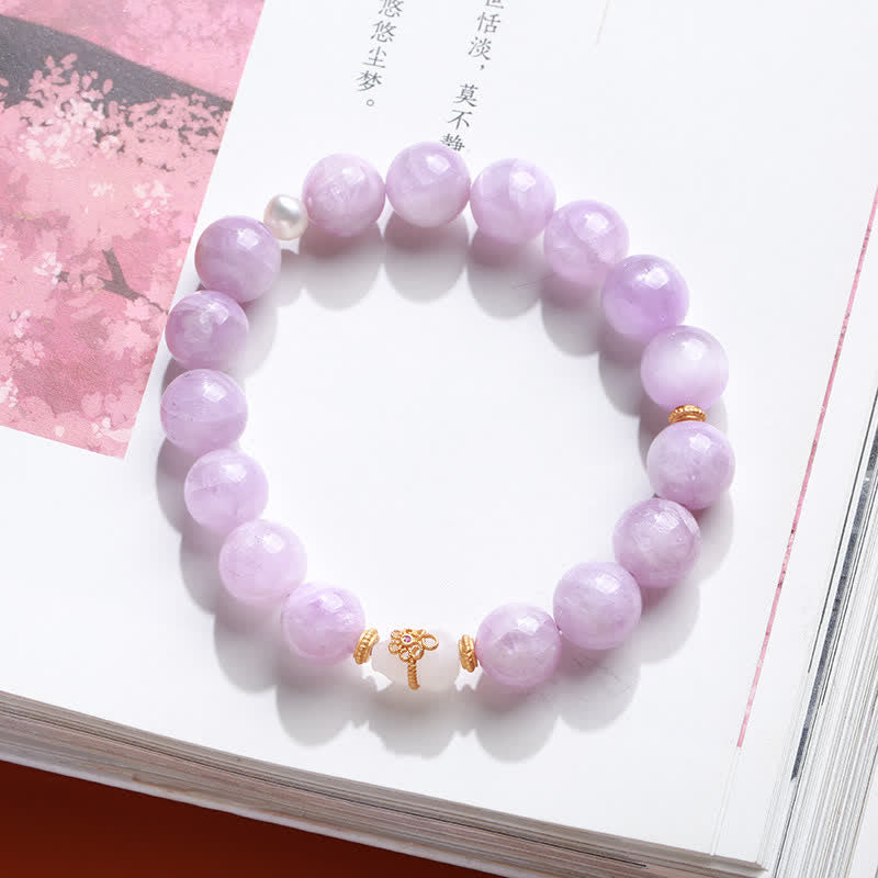 Fortune Jewel Kunzite Hetian White Jade Gourd Love Spiritual Growth Bracelet