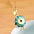 Fortune Jewel 925 Sterling Silver Tibet Lotus Prayer Wheel Red Agate Enlightenment Necklace Pendant
