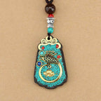 Fortune Jewel Tibet God Of Wealth Money Tree Golden Phoenix Thangka Ebony Peace Necklace Pendant