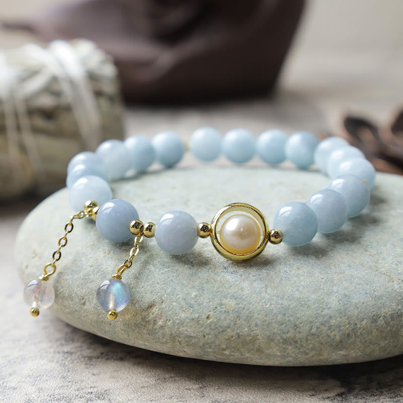 Fortune Jewel Aquamarine Pearl Healing Moonstone Beads Charm Bracelet