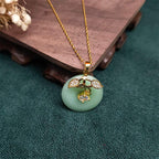 Fortune Jewel Round Jade Leaf Blessing Fortune Necklace Chain Pendant