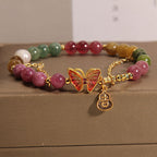 Fortune Jewel Natural Colorful Tourmaline Butterfly Auspicious Character Gourd Charm Positive Bracelet