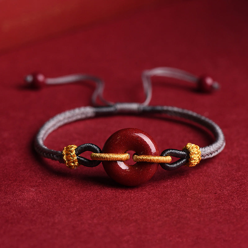 Fortune Jewel Handmade Cinnabar Peace Buckle Blessing Braided Rope Bracelet