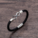 Fortune Jewel Endless Knot Titanium Steel Infinity Leather Weave Balance Bracelet