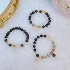 Fortune Jewel Natural Silver Sheen Obsidian Love Heart Star Flower Protection Bracelet