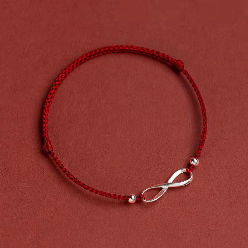 Fortune Jewel 925 Sterling Silver Endless Knot Protection Luck Red String Bracelet Anklet