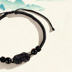 Fortune Jewel Handmade Natural Silver Sheen Obsidian Strawberry Quartz PiXiu Protection Braided Bracelet