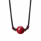 Fortune Jewel Cinnabar Bead Blessing String Necklace Pendant