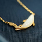 Fortune Jewel 925 Sterling Silver White Jade Dolphin Luck Necklace Pendant