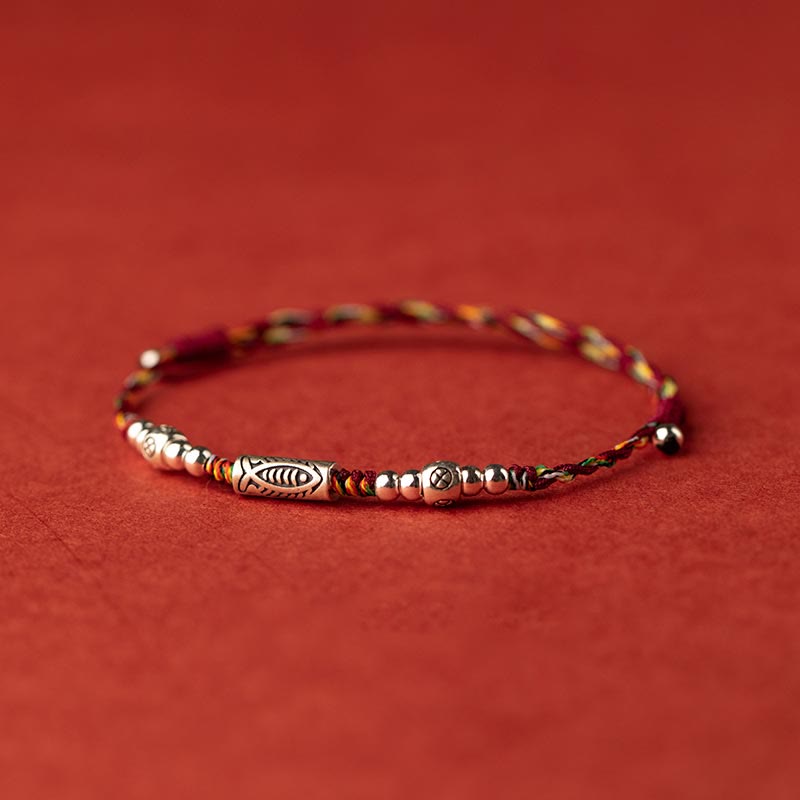 Fortune Jewel 925 Sterling Silver Luck Koi Fish Braided Colorful String Bracelet Anklet