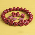 Fortune Jewel Natural Double PiXiu Cinnabar Om Mani Padme Hum Wealth Luck Bead Bracelet