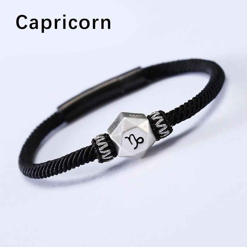 Fortune Jewel 999 Sterling Silver 12 Constellations of the Zodiac Protection Handmade String Bracelet