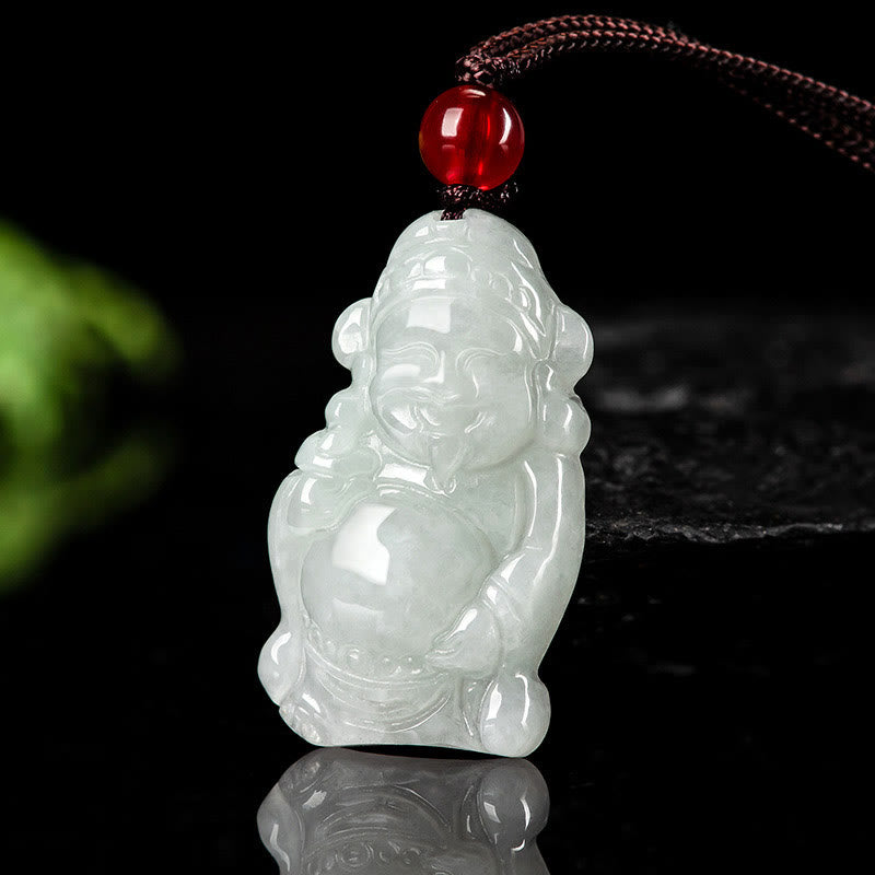 Fortune Jewel Natural Jade Chinese God of Wealth Caishen Ingot Luck Necklace Pendant