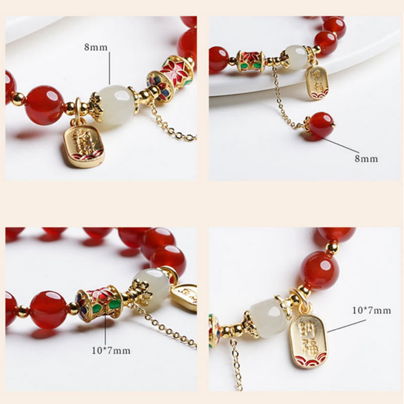 Fortune Jewel Natural Red Agate Hetian Jade Fu Character Confidence Charm Bracelet