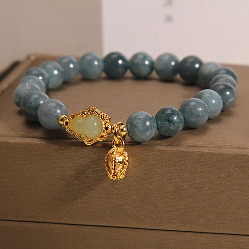 Fortune Jewel Natural Jade Gourd Tulip Charm Luck Bracelet