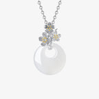 Fortune Jewel 925 Sterling Silver Round Chalcedony Twelve Months Flower Harmony Necklace Pendant