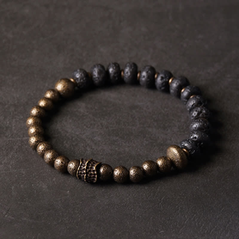 Fortune Jewel Lava Rock Stone Copper Balance Cuff Bracelet Bangle