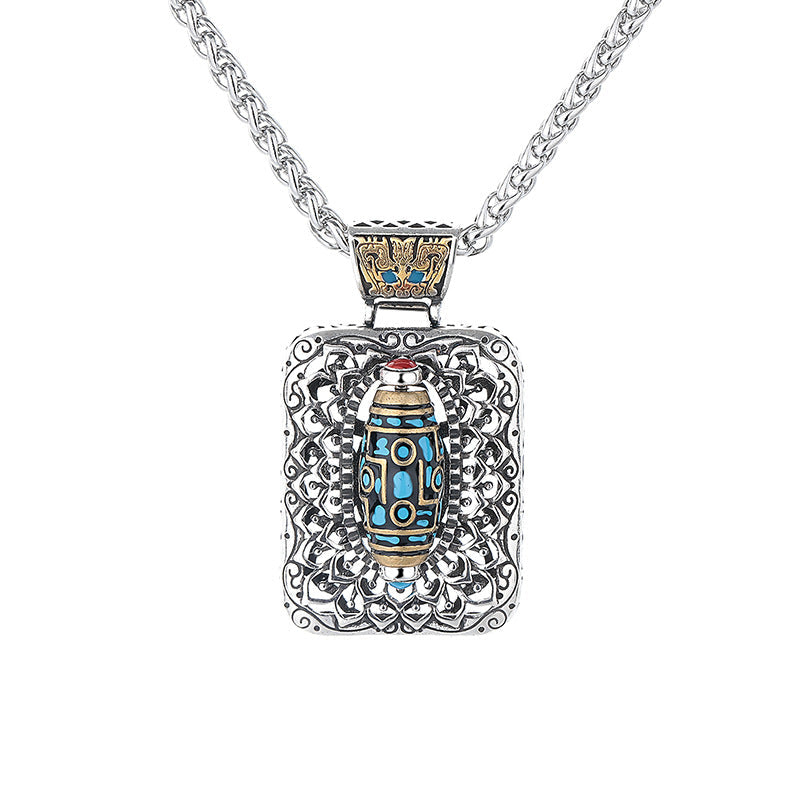 Fortune Jewel Nine-Eye Dzi Bead Design Copper Healing Rotatable Necklace Pendant