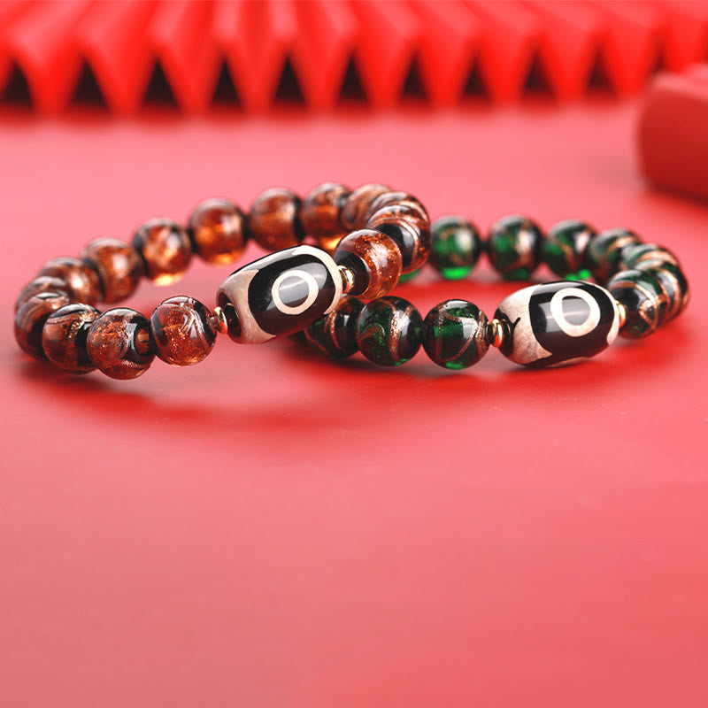 Fortune Jewel Tibetan Nine-Eye Dzi Bead Three-eyed Dzi Bead Liuli Glass Bead Wealth Bracelet