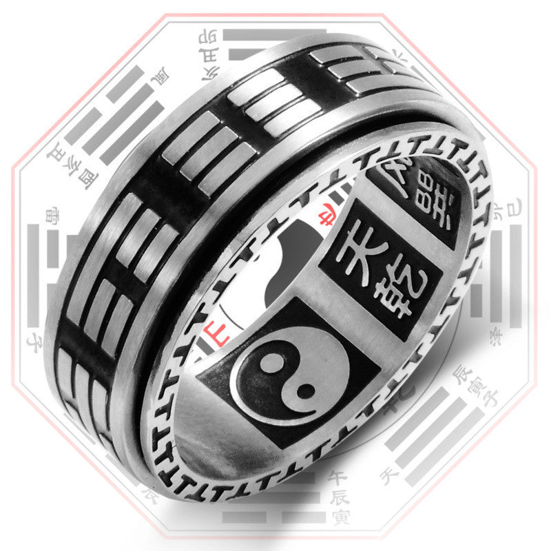 Fortune Jewel Bagua Yin Yang Titanium Steel Balance Rotatable Ring Fortune Jewel