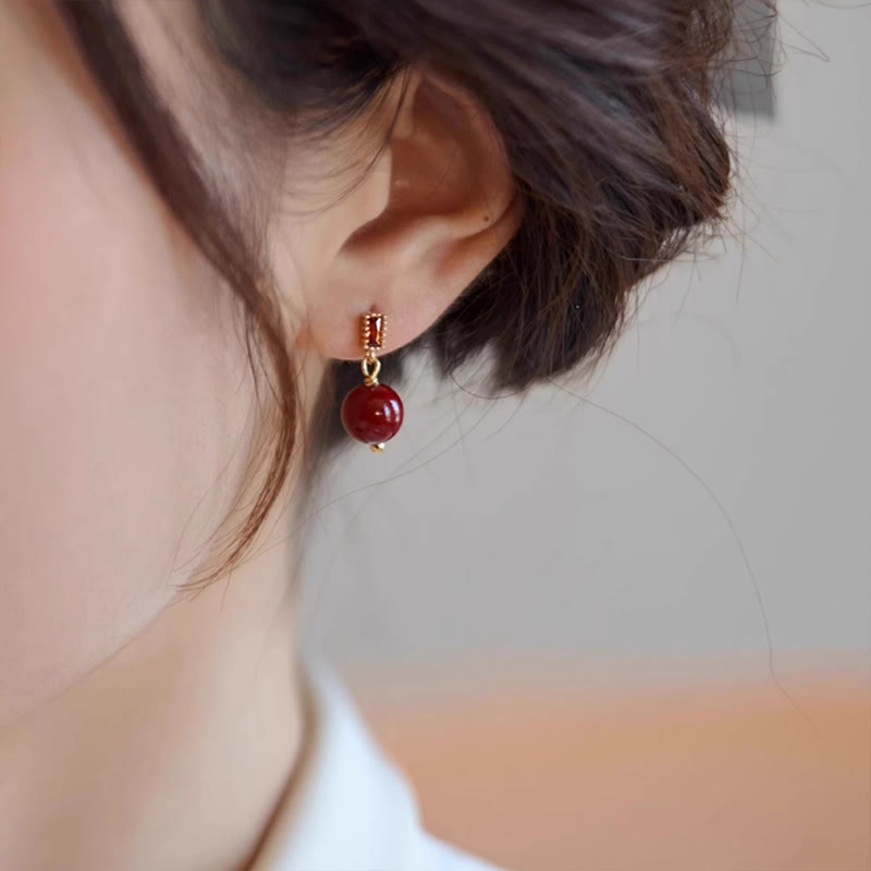 Fortune Jewel 925 Sterling Silver Posts 14K Gold Filled Cinnabar Bead Zircon Calm Earrings