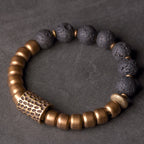 Fortune Jewel Lava Rock Stone Rainbow Obsidian Brass Support Healing Bracelet