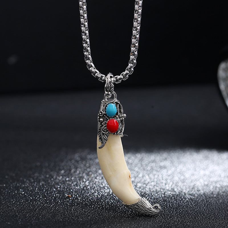 Fortune Jewel Imitation Wolf Tooth Titanium Steel Balance Necklace Pendant