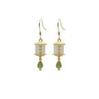 Buddha Stones 925 Sterling Silver Jade Prayer Wheel Luck Drop Earrings