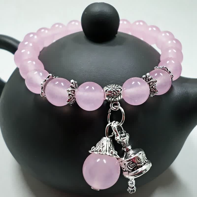 Fortune Jewel Vintage Crystal Chalcedony Stone Energy Beaded Bell Charm Bracelet