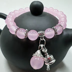 Fortune Jewel Vintage Crystal Chalcedony Stone Energy Beaded Bell Charm Bracelet