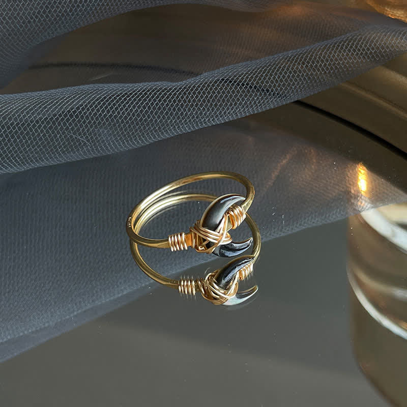 Fortune Jewel Natural Tridacna Stone Moon 14K Gold Blessing Ring - Fortune Jewel