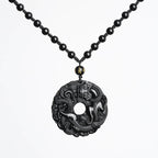 Fortune Jewel Natural Black Obsidian Peace Buckle Pixiu Purification Necklace Pendant