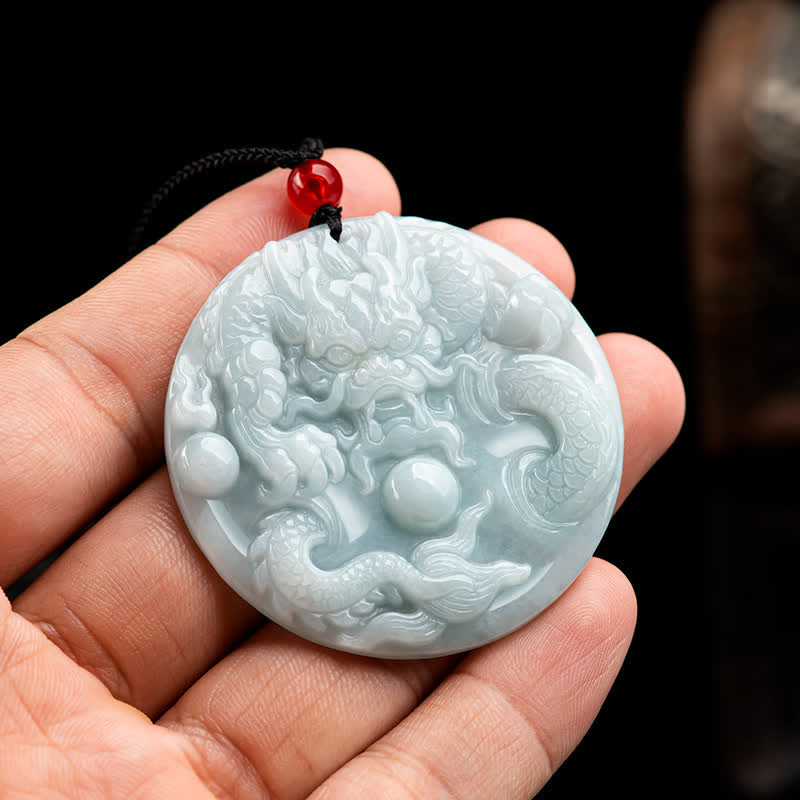 Fortune Jewel Chinese Zodiac Dragon Jade Success Amulet String Necklace
