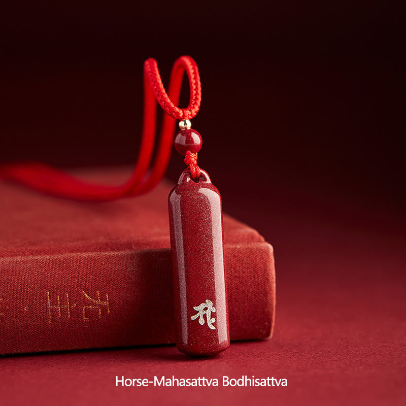 Fortune Jewel Chinese Zodiac Natal Buddha Cinnabar Amulet Protection String Necklace Pendant