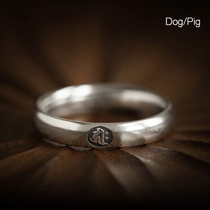 Fortune Jewel 925 Sterling Silver Chinese Zodiac Natal Buddha Blessing Couple Ring
