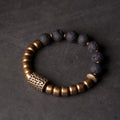 Fortune Jewel Lava Rock Stone Rainbow Obsidian Brass Support Healing Bracelet