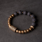 Fortune Jewel Lava Rock Stone Rainbow Obsidian Brass Support Healing Bracelet