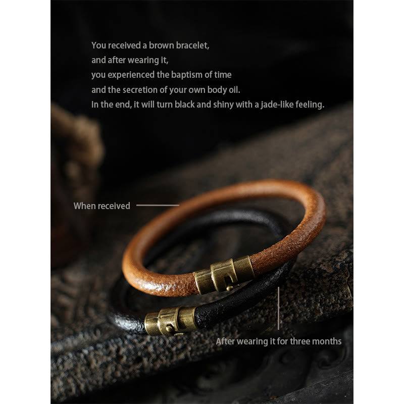 Fortune Jewel Retro Leather Luck Healing Copper Magnetic Buckle Bracelet