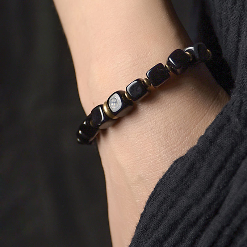 Fortune Jewel Black Obsidian Crystal Copper Strength Couple Bracelet
