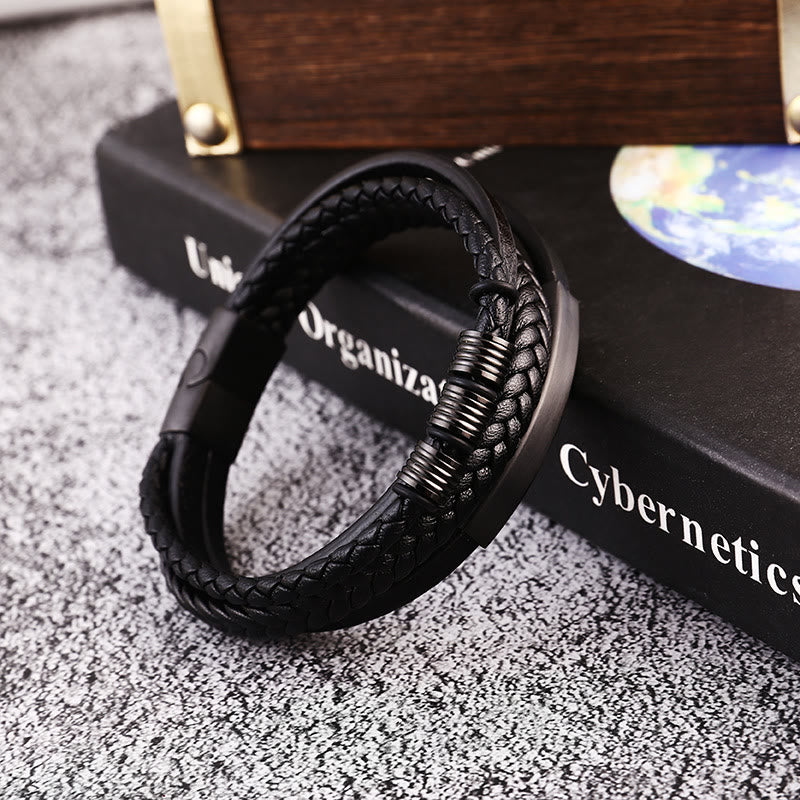 Fortune Jewel Leather Multi-Layer Titanium Steel Balance Braided Magnetic Buckle Bracelet