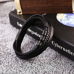 Fortune Jewel Leather Multi-Layer Titanium Steel Balance Braided Magnetic Buckle Bracelet