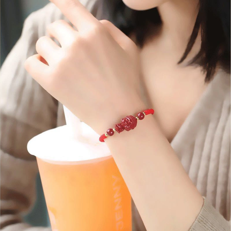 Fortune Jewel Chinese Zodiac Natal Buddha Cinnabar Amulet Blessing String Bracelet