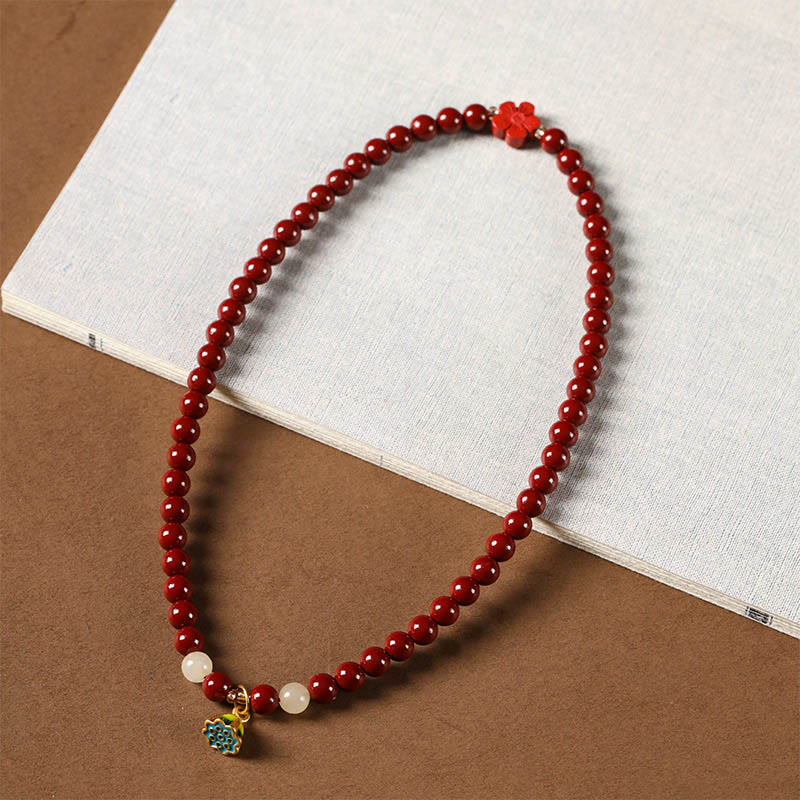 Fortune Jewel Cinnabar Lotus Charm Double Wrap Blessing Bracelet
