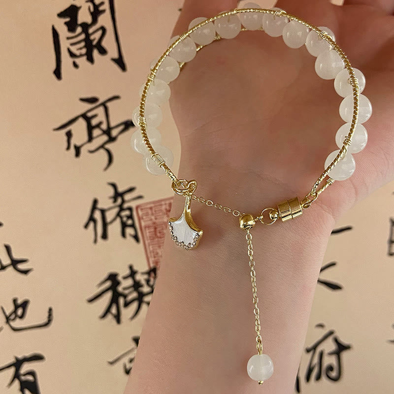 Fortune Jewel Ginkgo Leaf Jade Bead Luck Bracelet