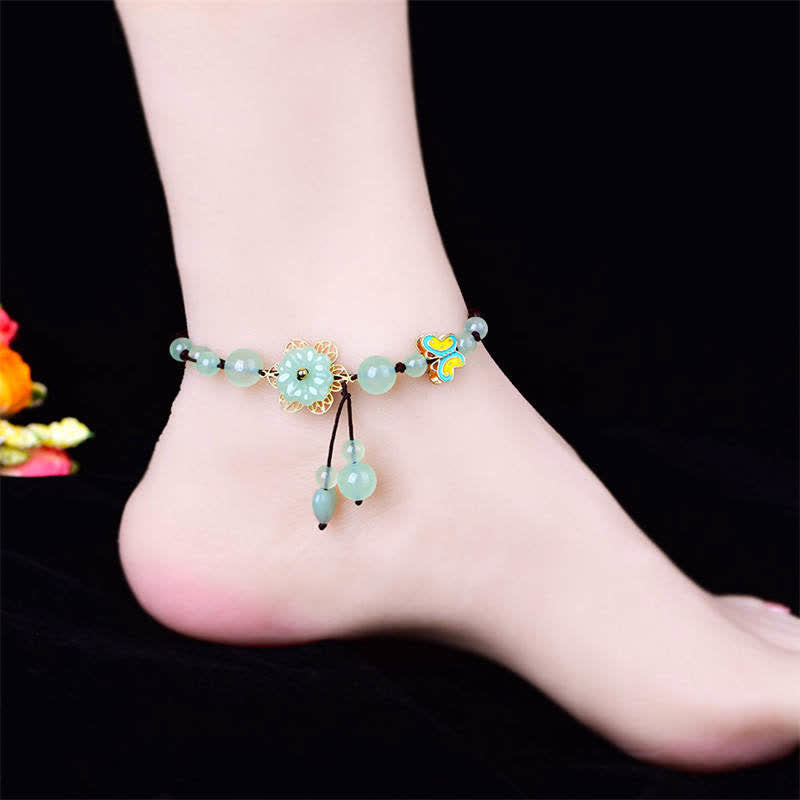 Fortune Jewel Flower Jade Butterfly Luck Abundance Charm Anklet