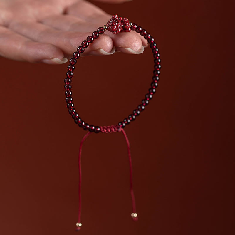 Fortune Jewel Garnet Cinnabar PiXiu Blessing Calm String Bracelet