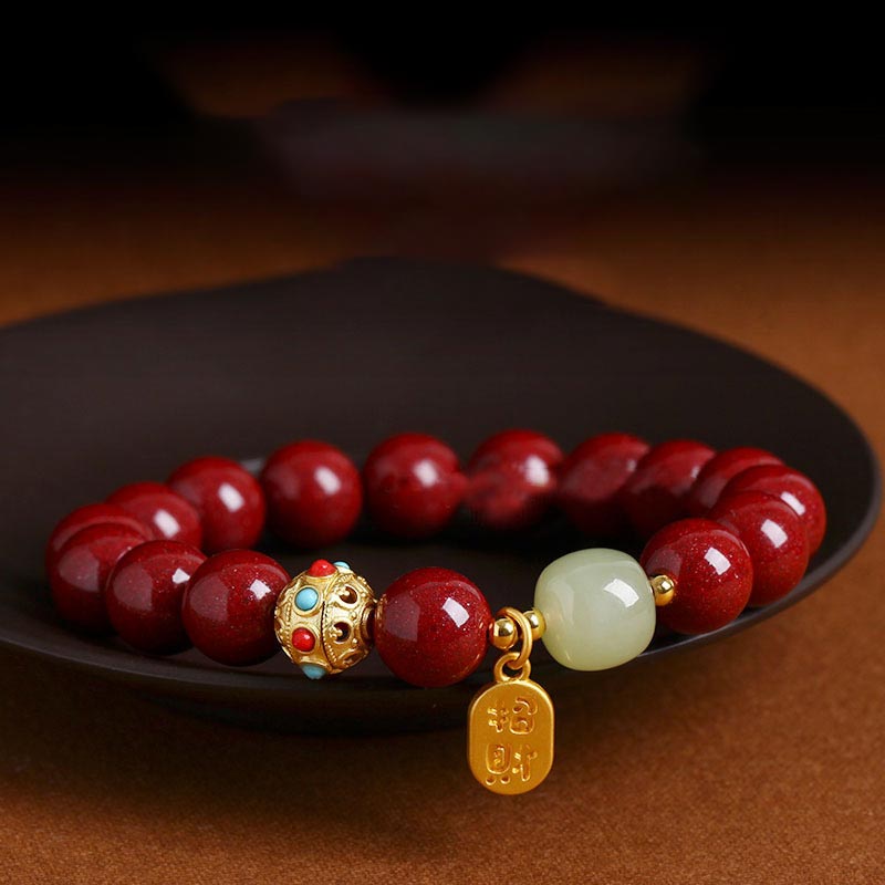 Fortune Jewel Cinnabar Green Aventurine Fortune Protection Charm Bracelet