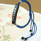 Fortune Jewel Buddhism Six True Words Wood Ebony Wood Silver Inlaid Protection Bracelet
