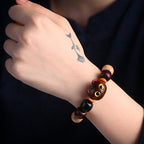 Fortune Jewel Small Leaf Red Sandalwood Ebony Wood Cute Cat Engraved Protection Bracelet