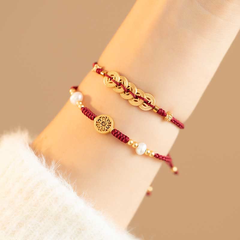 Fortune Jewel Copper Coin Fortune Tree Luck Strength Braided Bracelet